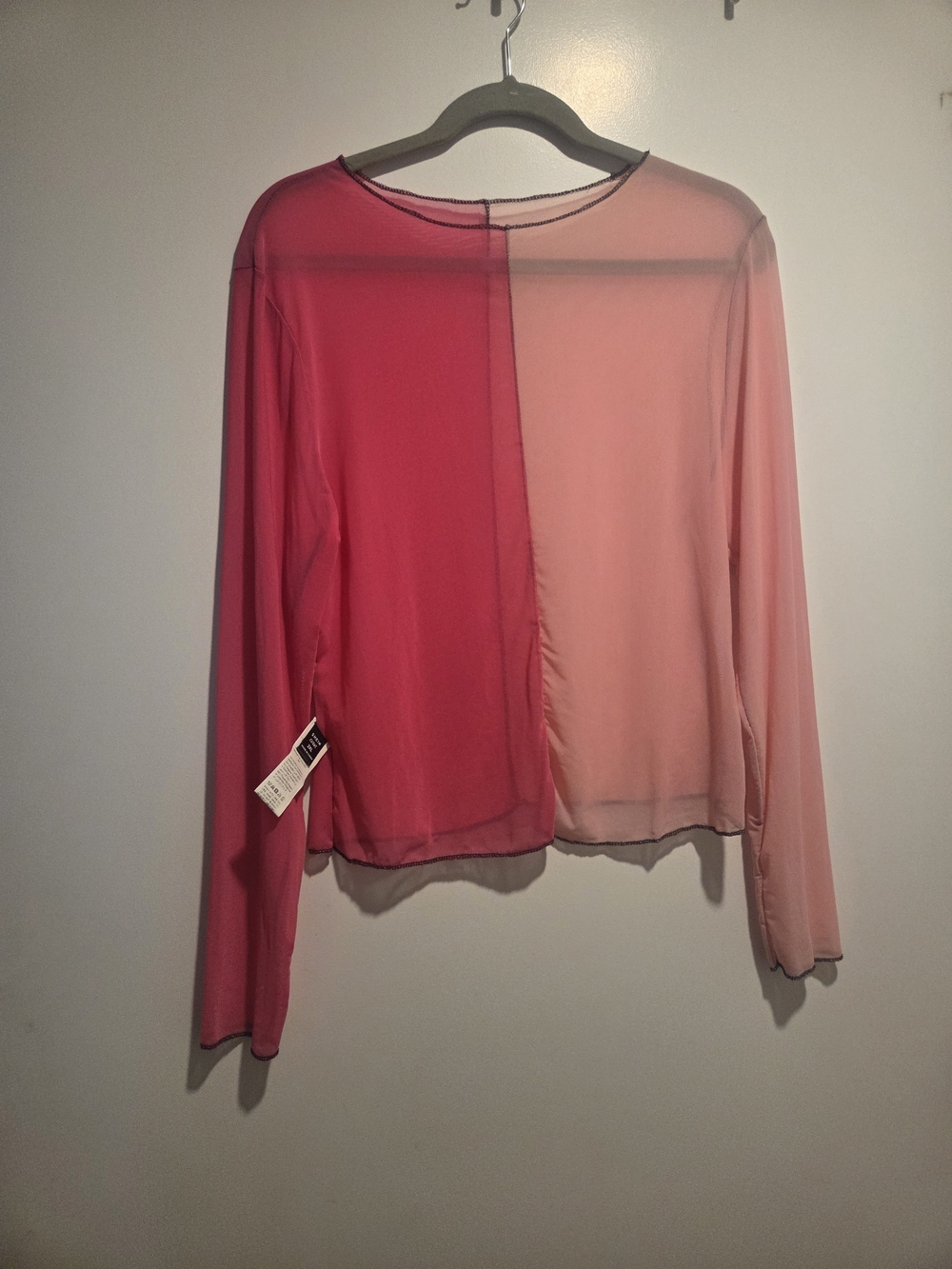 SHEIN Two-Tone Pink Mesh Long Sleeve Top